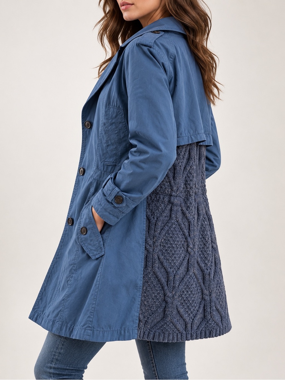 Thursday Island Blue Cable Knit Back Trench Coat M
